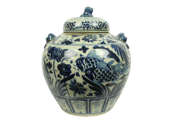 The Ming Garden Collection - Grote Porseleinen Pot Met Vissen