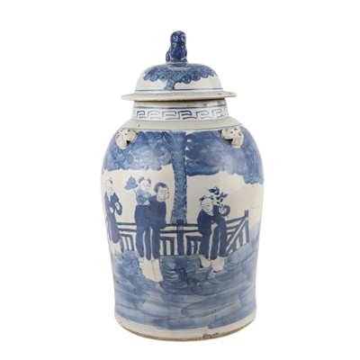 Grote Porseleinen Gemberpot Met Chinese Mensen - The Ming Garden Collection