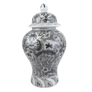 Grote Zwarte Porseleinen Pot Met Draken - The Ming Garden Collection